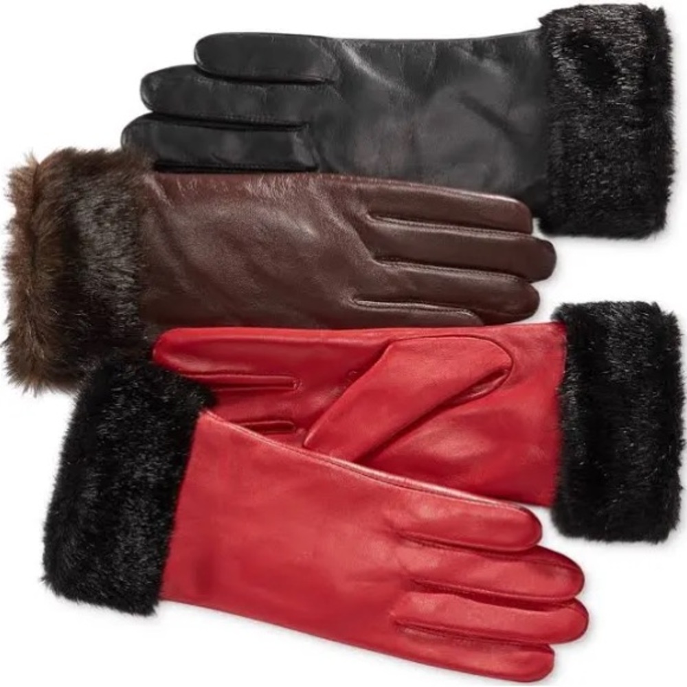 NWT Charter Club Faux Fur-Cuff Leather Tech Gloves - Women's sz L - Picture 6 of 6